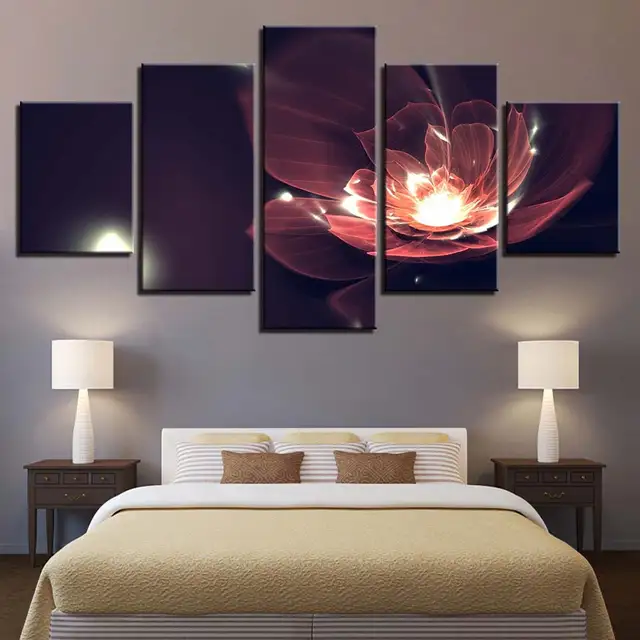 Wall Art Pictures Home Decor Posters Frame Living Room 5 Pieces Abstract Glowing Red Flower Hd Printed Modern Painting On Canvas