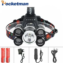 

Z30 NEW 15000Lm XML T6 5 LED Headlight Headlamp Head Lamp Light 4 mode torch 2x18650 battery Car charger for fishing