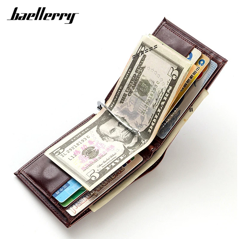 Baellerry Business Black Small Wallets For Men Soft Leather Money Short