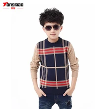 Fashion Casual Plaid Long-sleeved Round neck Slim 2016 New Winter Children’s Clothing Boy Sweater Hedging Sweater Bottoming