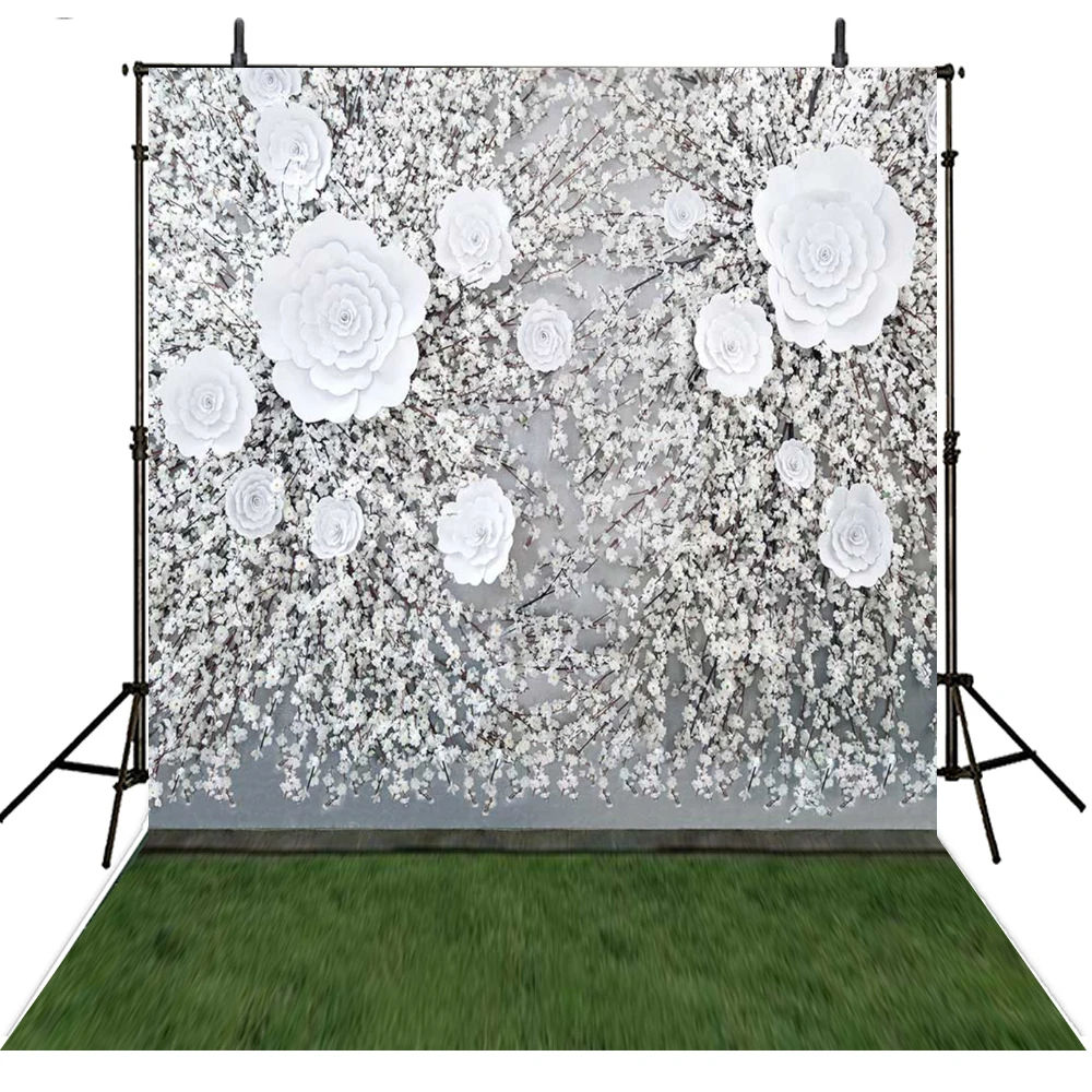 White Floral Wedding Photography Backdrop Vinyl Backdrop For