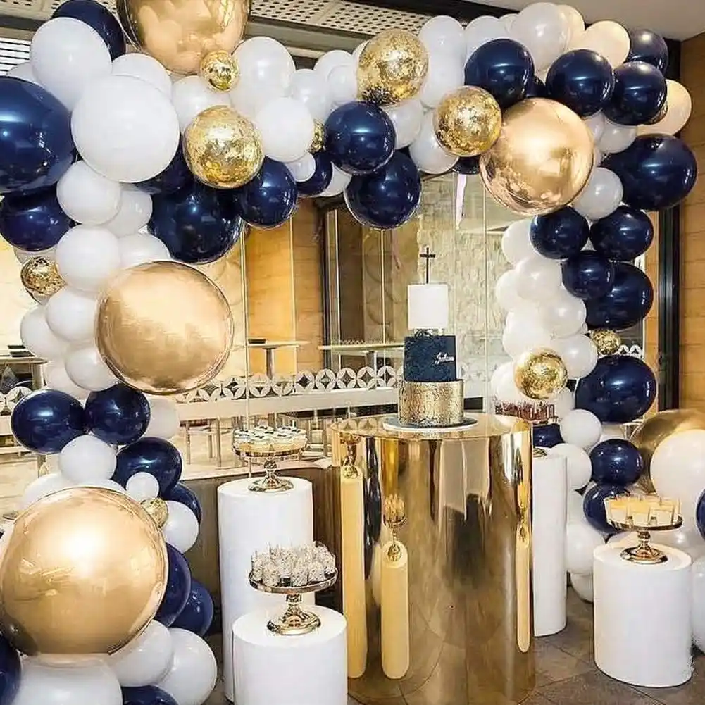 Metable 100 Pcs 12 10 Inch Navy Blue White Matte And Gold Confetti