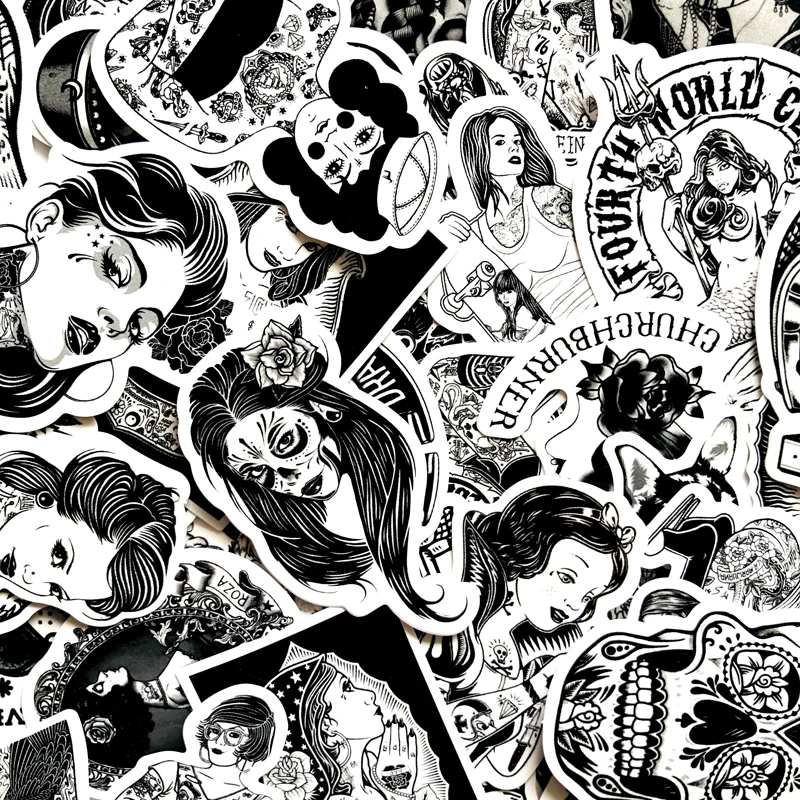 97pcs Black and white tattoo beauty Graffiti Sticker Cool DIY for Skateboard Phone Laptop Bike Cycle Waterproof | Игрушки и хобби