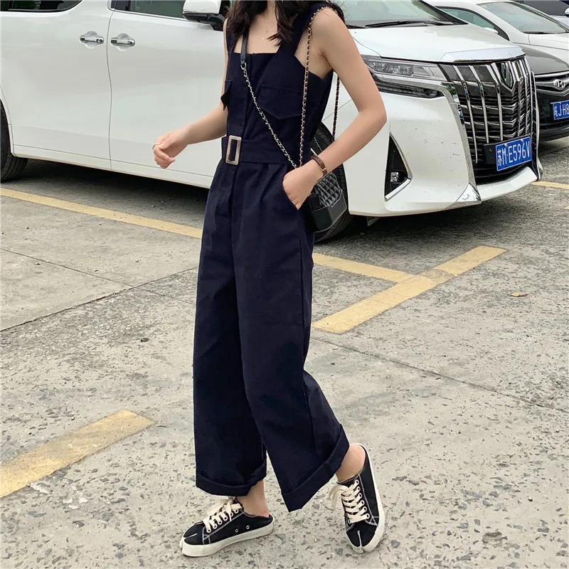 Style Casual Jumpsuit Women 2019 Fashion Solid Square Collar Sleeveless With Sashes Beige Blue Straight Cotton Overalls bodysuit Style Casual Jumpsuit Women 2019 Fashion Solid Square Collar Sleeveless With Sashes Beige Blue Straight Cotton Overalls bodysuit