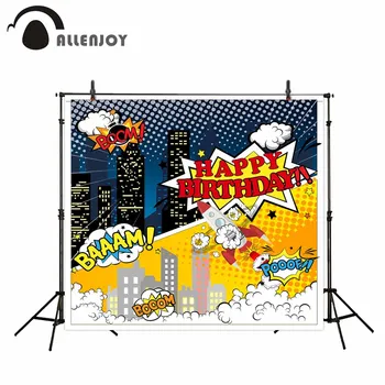 

Allenjoy photography background birthday boom cartoon buildings rocket comics superhero theme backdrop studio camera fotografica
