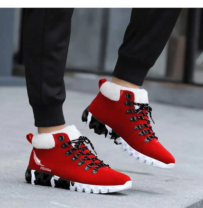 Зимние ботинки; мужская теплая Повседневная обувь; дышащие мужские теннисные туфли для взрослых; красные бархатные туфли; популярные Scarpe zapatos hombre Sapatos