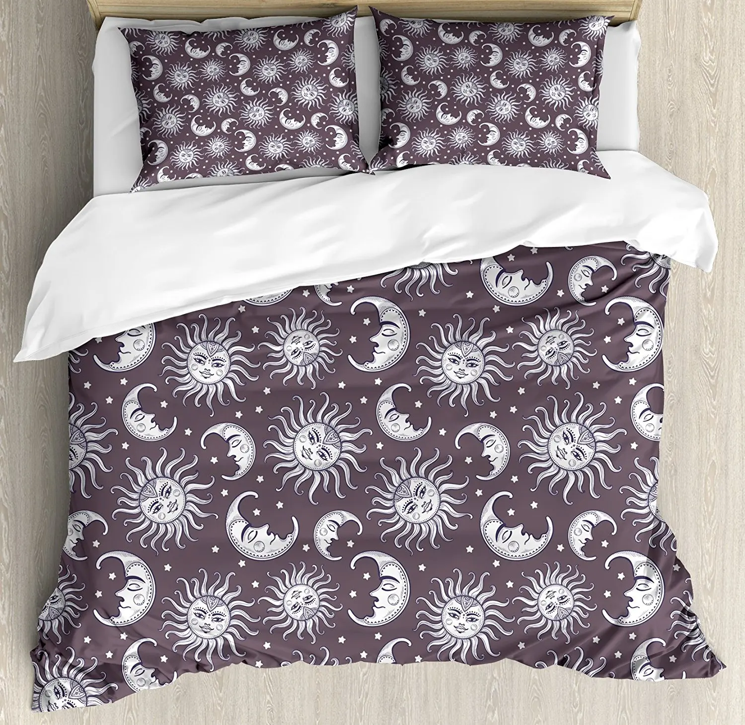Sun and Moon Duvet Cover Set Coloring Book Style Celestial Motif with