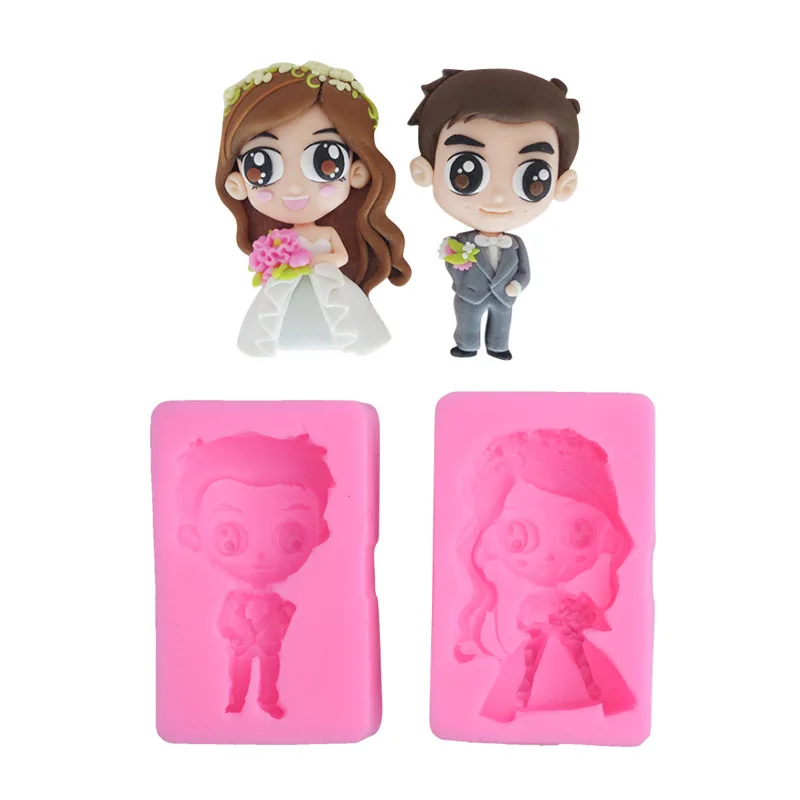 

Wedding groom bride silicone plaster mold Cake decoration baking mold Cute creative scented candle mould