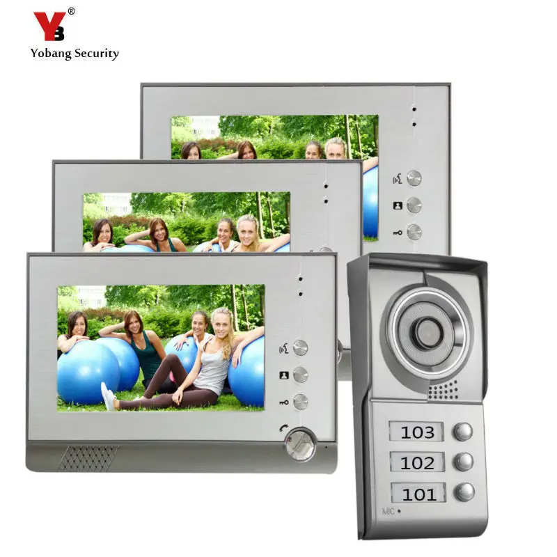 

Yobang Security freeship 7''color video doorbell phone with Video intercom camera and can control 3houses for multi apartment