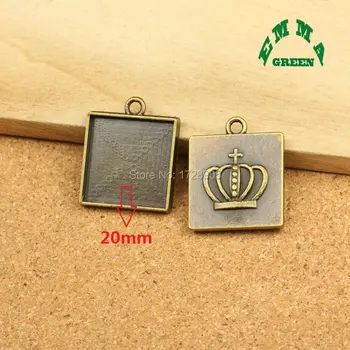 

Mini Order 10 Pieces Bronze Tone Emboss Crown Base Blank Fit Square 20mm Cabochon Cameo Alloy Settings For DIY Craft Jewelry