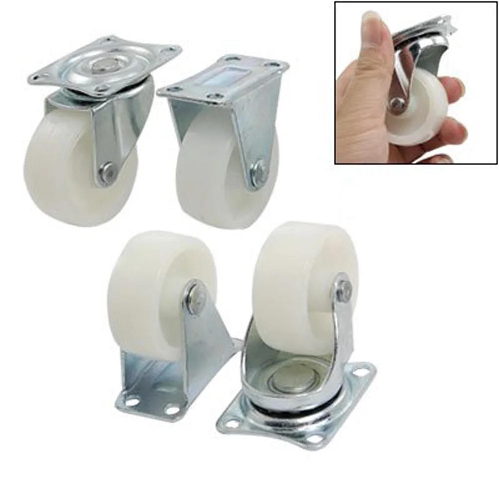 

DSHA New Hot 1.5" White Wheel Silver Tone Metal Top Plate Fixed Swivel Caster Set 4 Pcs