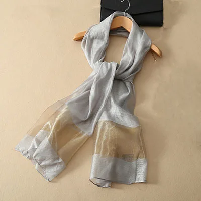 Шелковые шарфы, элегантный Шелковый женский шарф, модный черный сшитый Золотой шелковый шарф, длинная секция, мягкая шаль, шарф из органзы