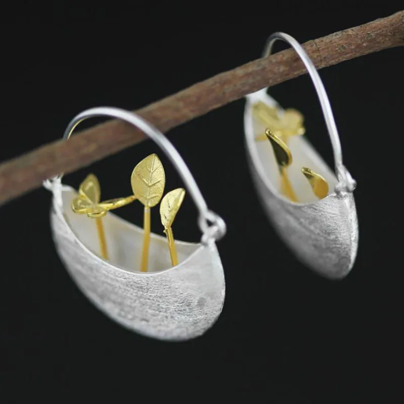 

JINSE Real 925 Sterling Silver Natural Creative Handmade Fine Jewelry My Little Garden Drop Earrings for Women Brincos
