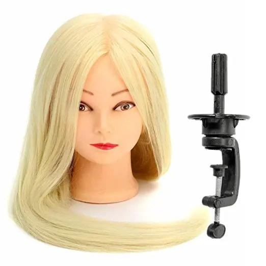 

CAMMITEVER Hair Makeup Face and Mannequin Head with Blonde Color Hair for Training Exam with Table Clamps