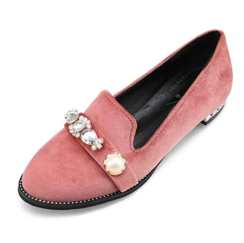 Золото бархат Для женщин обувь на плоской подошве со стразами Элитный бренд Женская обувь Туфли без каблуков Лоферы для дам без застежки повседневная обувь 43 - Цвет: pink