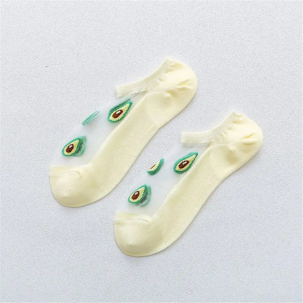 Женские носки с хлопковой подошвой мягкие женские повседневные летние модные Прозрачные шелковые носки с фруктовым принтом короткие милые носки D1 - Цвет: YE