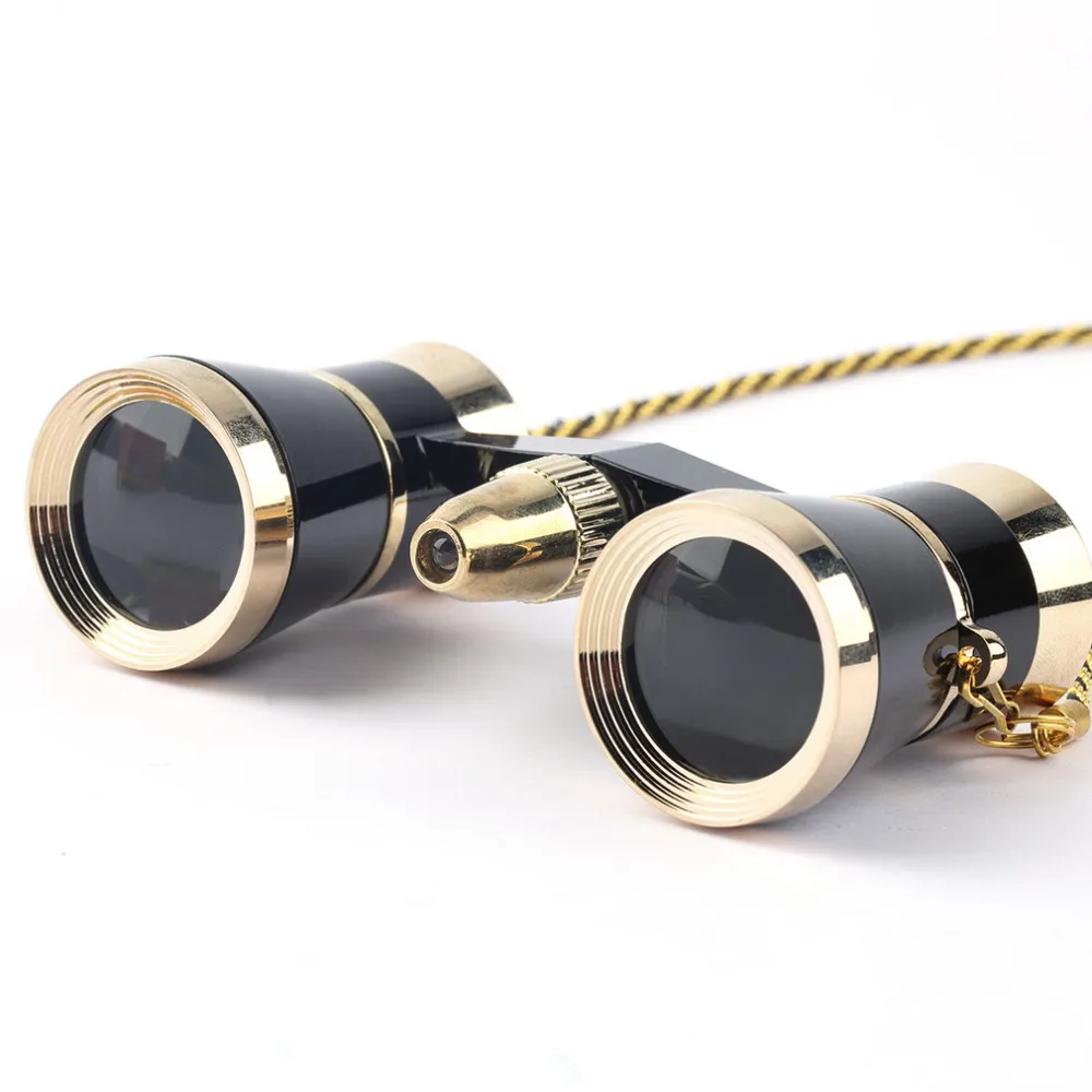 3x25 Glasses Coated Binocular Telescope Theater/Opera glass /lady glass with Gold Trim with Necklace Chain