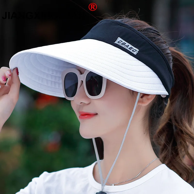 1 шт., женские летние солнцезащитные шляпы, жемчужные складывающиеся солнцезащитные козырьки, шляпа с большими головами, широкие поля, пляжная шляпа, УФ-защита, женская кепка