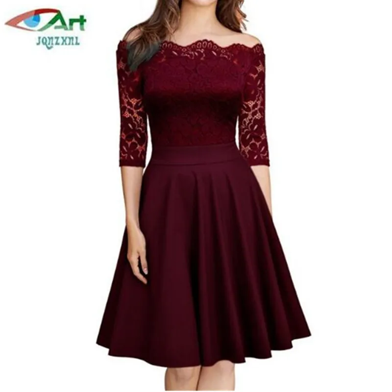

Belle Poque 2019 Women Summer Dress Robe Vintage Fashion lace patchwork dress sexy Dew shoulder high-end A Line Party DressAS478