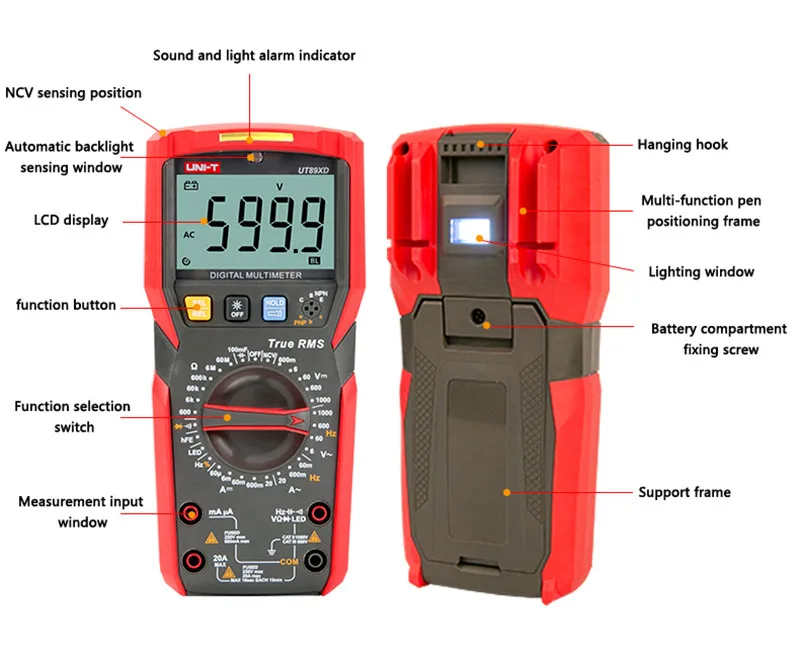 UNI-T UT89XD/UT89X Профессиональный NCV Цифровой мультиметр; истинный RMS цифровой мультиметр/температура/светодиодный тест
