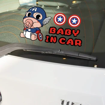 

10 x Cartoon Car Styling Classical Film Captain America Baby in Car Warning Auto Decal Car Rear Windshield Trunk Body Stickers