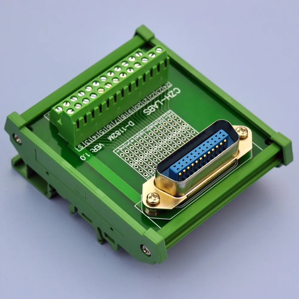 

DIN Rail Mount 24-Pin 0.085" Centronics Male Ribbon Connector Interface Module