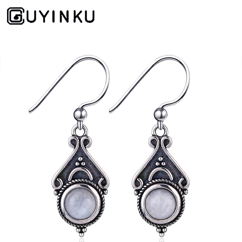 GUYINKU 925 пробы серебряные серьги маленькие круглые 5 мм натуральный лунный камень кулон серьги женский Романтический Подарок на годовщину