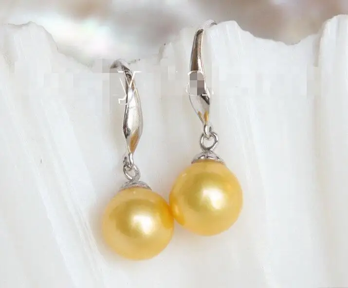 

FREE SHIPPING HOT sell new Style >>>> AAAA Dangle 8.5MM ROUND GOLDEN SOUTH SEA PEARL EARRING 925SC hook j10761