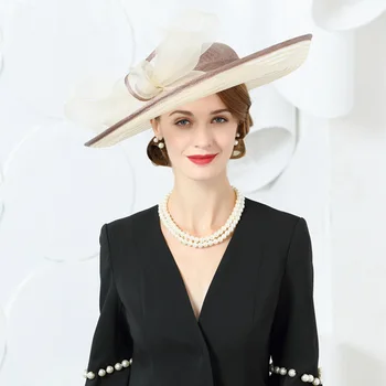 

Fascinators Women Bow Big Sinamay Wedding Hats And Champagne British Ladies Kentucky Derby Church Hat 2019 Wide Brim Fedoras
