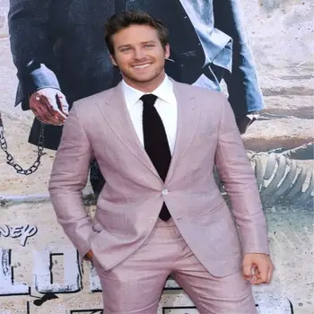 

Latest Coat Pant Designs Hot Pink Linen Men Suit Formal Slim Fit Wedding Party Summer Jacket Custom Men Tuxedo 2 Piece