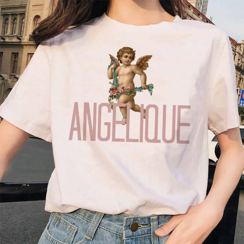 Angel Fashion Tees футболка Ullzang женская футболка с принтом Harajuku 90s Kawaii Одежда Футболка Топ летний Vogue grunge women ulzzang - Цвет: 4912