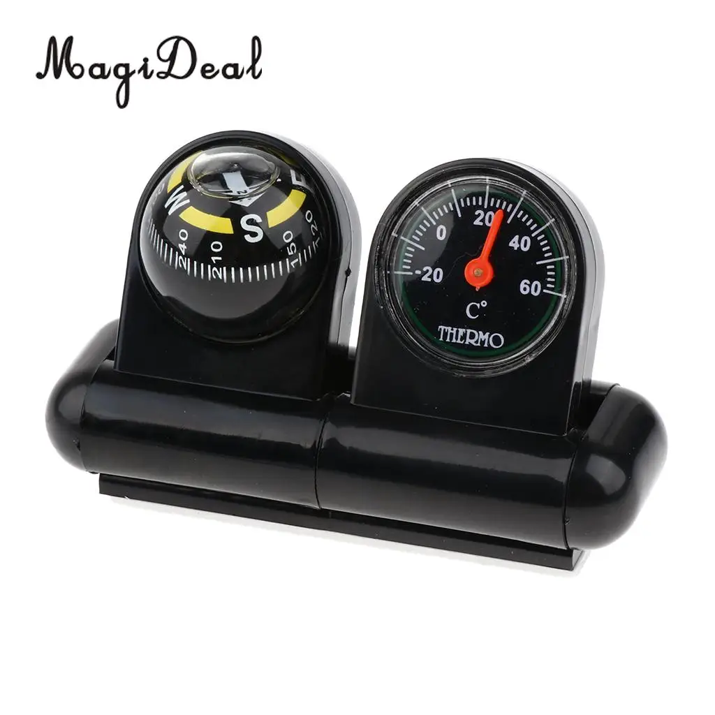 MagiDeal 2 In 1 Removable Car Compass and thermometer Adhesive Van Truck Vehicle Boat for Camping Hiking Dinghy Yacht Caravan