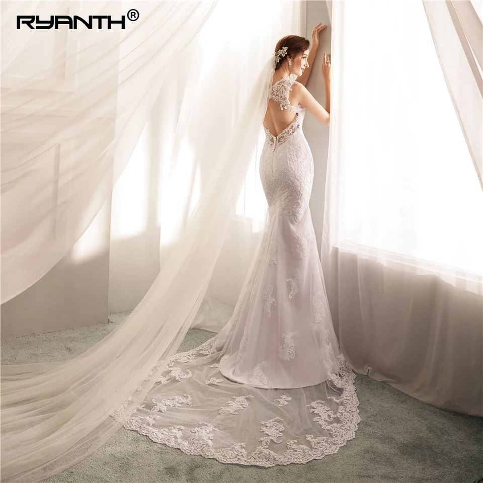 Женское кружевное платье Русалка Boho Vestido De Noiva Пляжное свадебное с открытой