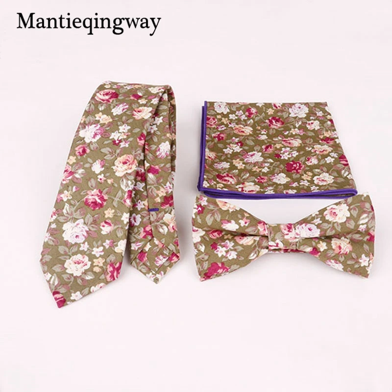  Mens Tie Floral Cotton Jacquard Necktie Gravatas Corbatas Handkerchiefs Bow Tie Set for Men Wedding