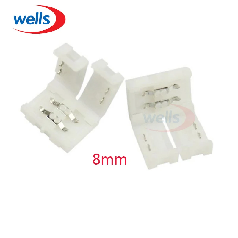 

50pcs Singe Color 8mm 2pin Conductor PCB Connection LED Strip Connector for 3014 3528 strip
