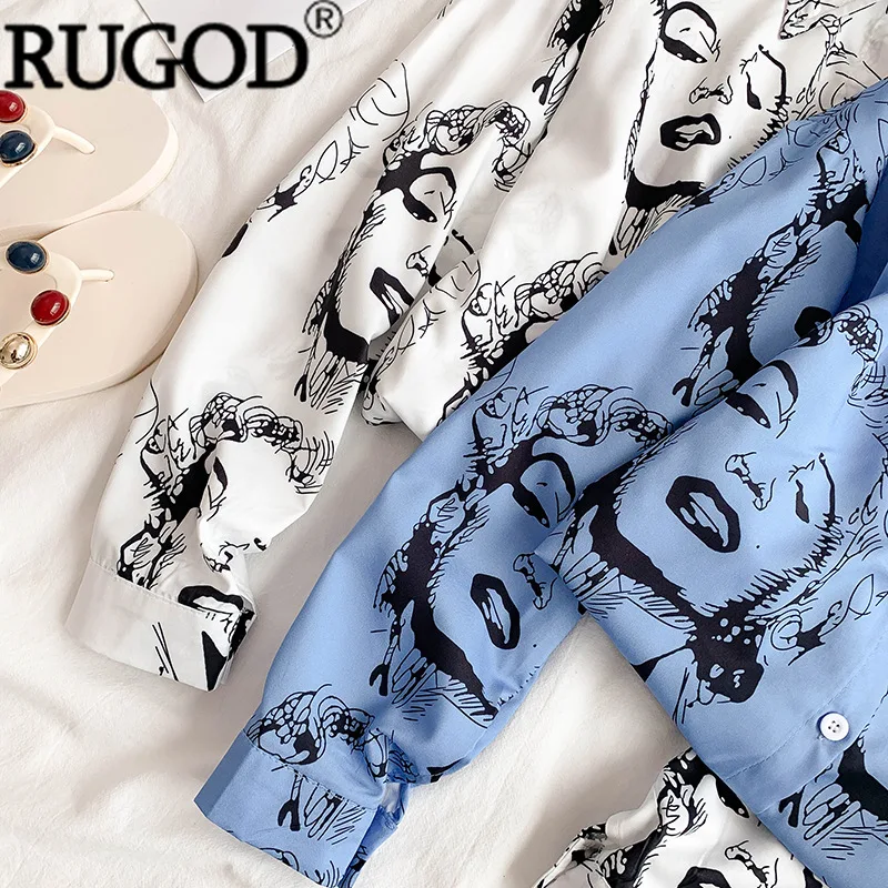 Новая модная блузка RUGOD с принтом Мэрилин Монро Женская Повседневная однобортная