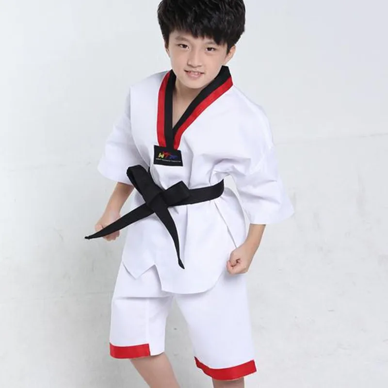 White Kids Kickboxing Clothes Children Boys Girls Taekwondo Suit Karate Tae Kwon Do Kimono Judo Competition Practice Costumes