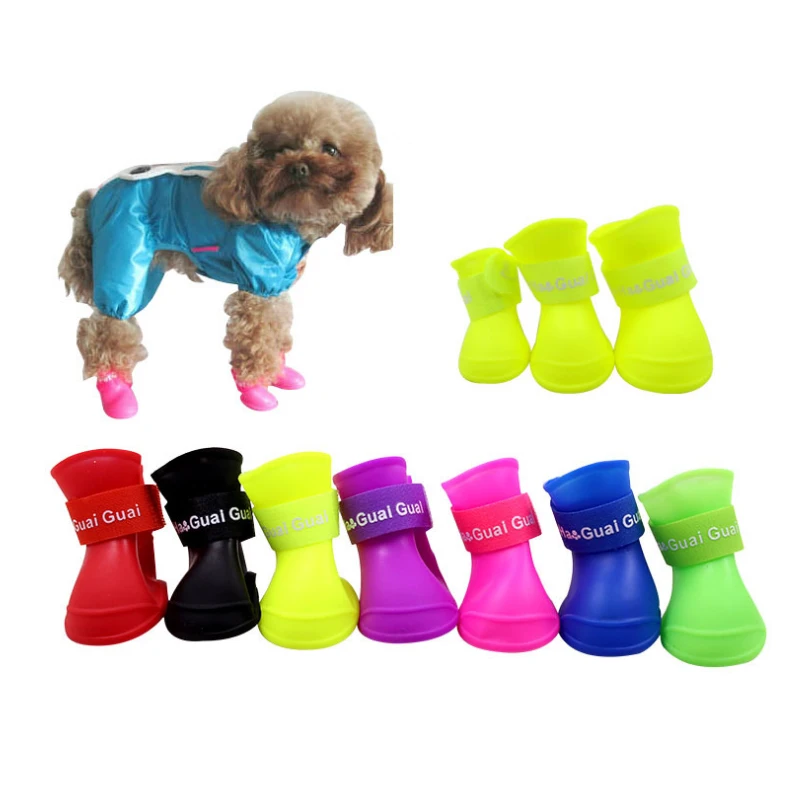 KUIDAMOS Stivali Impermeabili per Animali Domestici Scarpe per Cani da Esterno per Pioggia di Ghiaccio e Neve ECC 4 Pezzi di Stivali Impermeabili per Cani in Silicone per Cani e Gatti M-Viola