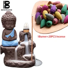 20 шт. пирамидки благовоний+ керамическая курильница «Будда» креативный Монах Будда Держатель ароматических палочек благовония курильница с обратным потоком благовония горелка домашний декор