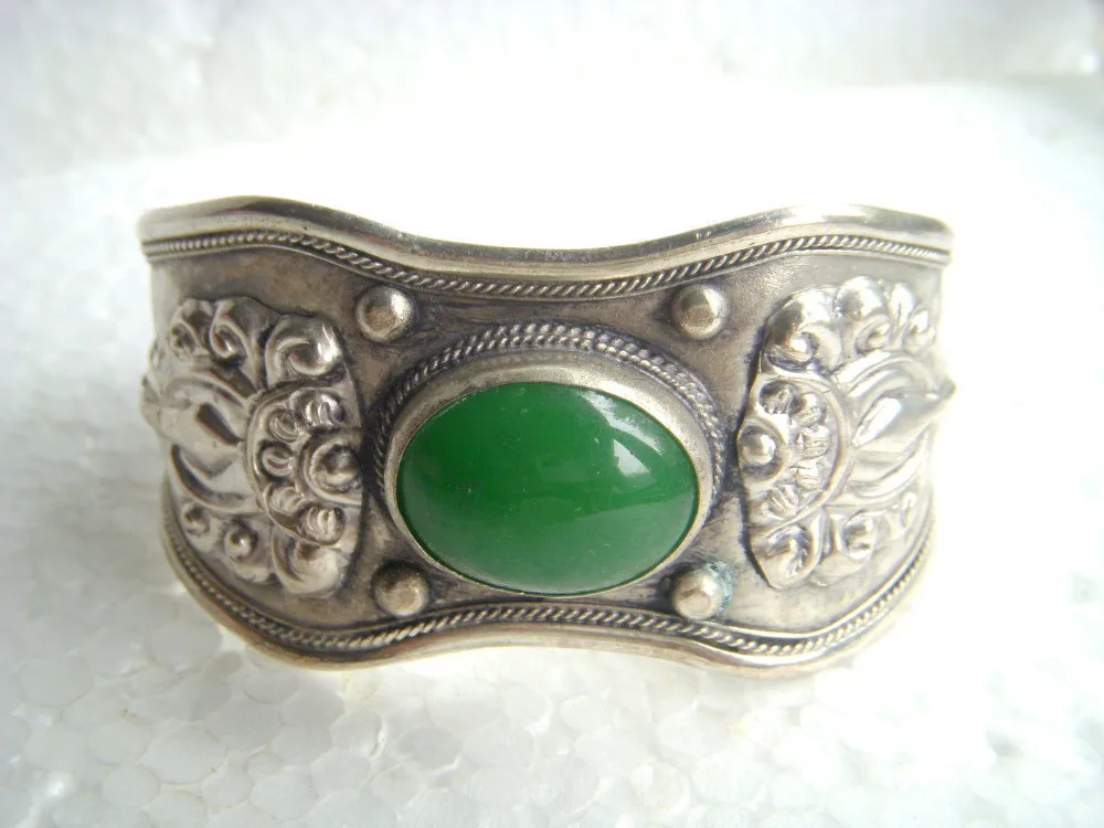 &gtTibet Silver Green Jade Bracelet Bangle Cuff | Украшения и аксессуары