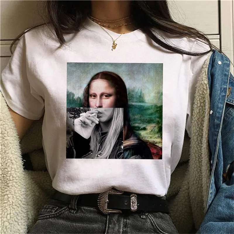 Mona Lisa/забавная модная футболка с принтом; модная футболка Harajuku; Новинка; Летняя Повседневная Свободная Женская одежда