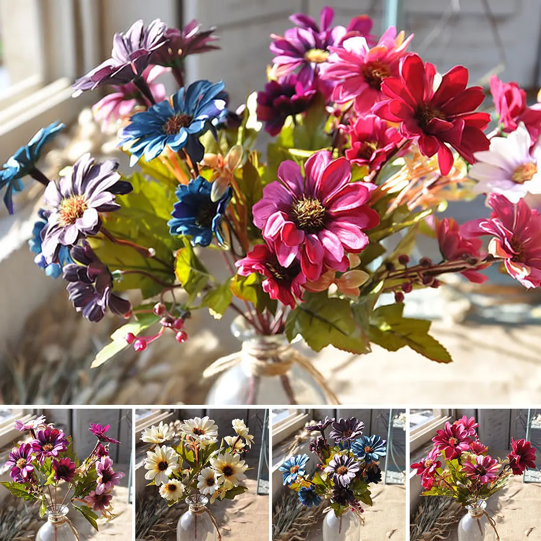 silk European daisy Artificial Chrysanthemum Flower flores bouquet for