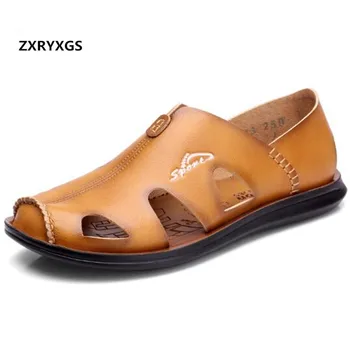 

2019 New Soft Comfortable Round Head Summer Men Sandals Beach Shoes Summer Genuine Leather Sandals Casual Shoes Sandals
