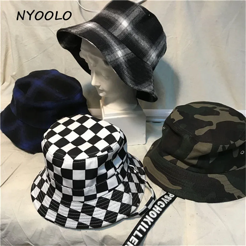 

NYOOLO Novelty design street Camouflage plaid Boonie Bucket Hats Camo Fisherman Hats With Wide Brim Sun Cap women/men