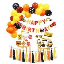 Construction Party Vehicle Tractor Theme Happy Birthday Banner Excavator Truck Latex Balloon Kids Cars Birthday Party Decoration