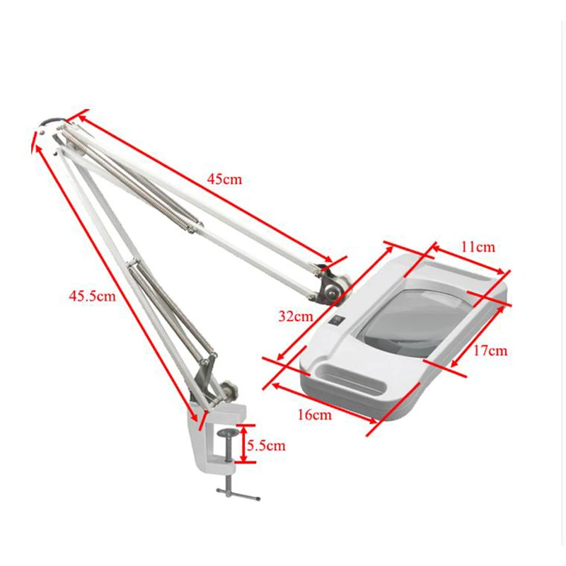 

Green Glass 110V 5X Desk Table Lighting LED Magnifier Lamp Light White Eye Protection Loupes Glass Lens Diopter Inspection
