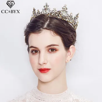 

CC Tiaras And Crowns Hairbands Baroque Vintage CZ Wedding Hair Accessories For Bride Engagement Party Jewelry Round Shape hx083