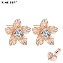 Новые блестящие серьги из горного хрусталя для женщин, розовое золото, минималистичные серьги в виде цветка, простые маленькие женские серьги из металлического сплава