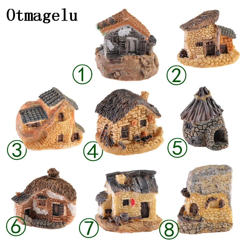 Vintage Romantic Aegean Sea cottages word micro landscape decorative resin home ornaments small houses Figurines Miniatures Gift11