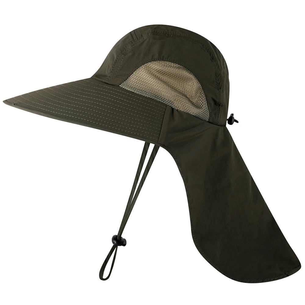 Fishing Cap Wide Brim Unisex Sun Hats For Fishing with Neck Flap for Travel Camping Hiking Boating - Цвет: Army green